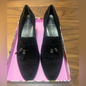 Stuart Weitzman Suede Tassel Heeled Loafer
